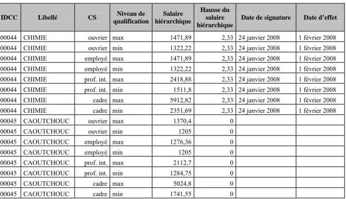 Figure 11. Extrait de la base des accords salariaux DGT-Dares 