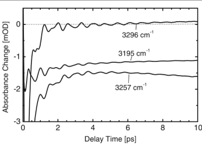 Fig. 5 Pump-probe response of the N–H band of crystalline ACN excited with an ultrashort laser pulse at various probe positions.