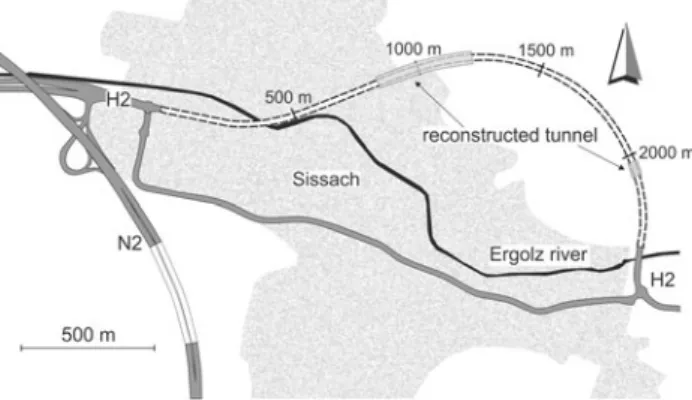 Fig. 11 Horizontal alignment of the Chienberg tunnel (after Aegerter