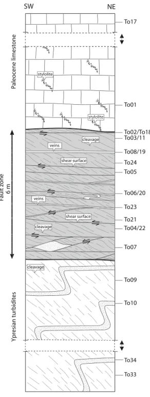 Fig. 3 Schematic diagram of the structural organization in the studied fault zone (modified from Lacroix et al