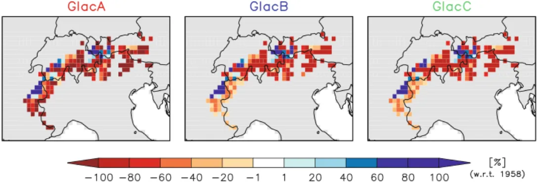 Figure 8 shows the spatial distribution of the glacier area change on a grid box scale
