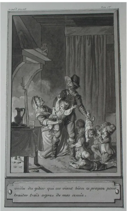 Fig. 5. Le Cabinet des Fées, Le Petit Poucet, lavis de Cl.-P. Marillier, I-2, 138 x 80 mm,  Paris, BnF (cliché A