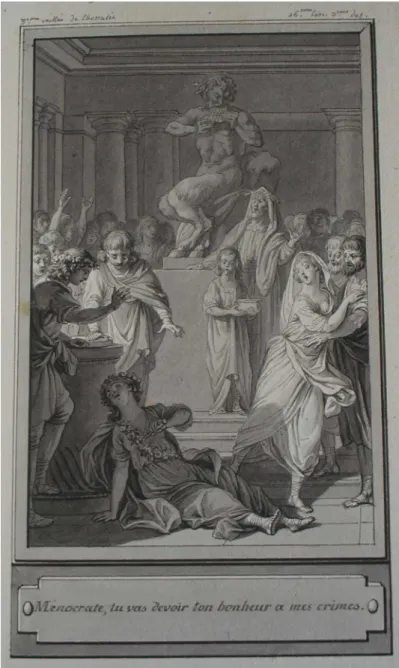 Fig. 9. Le Cabinet des Fées, Troisième veillée de Thessalie, lavis de Cl.-P. Marillier, XXVI-3,  138 x 80 mm, Paris, BnF (cliché A