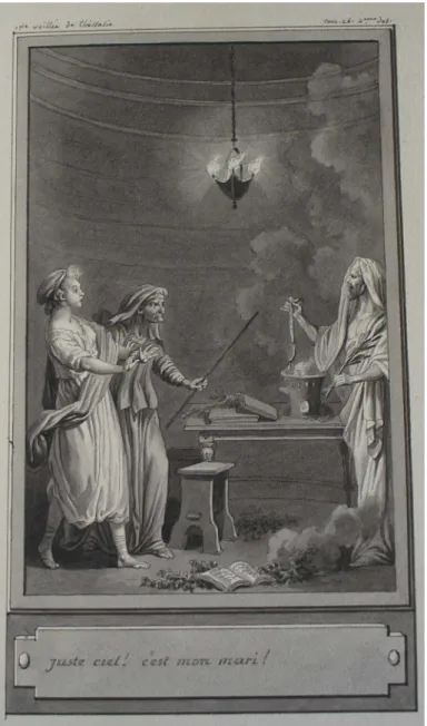 Fig. 11. Le Cabinet des Fées, Première veillée de Thessalie, lavis de Cl.-P. Marillier, XXVI- XXVI-2, 138 x 80 mm, Paris, BnF (cliché A