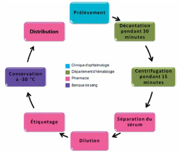 Figure 1 :   Circuit de la préparation des gouttes ophtalmiques autologues 