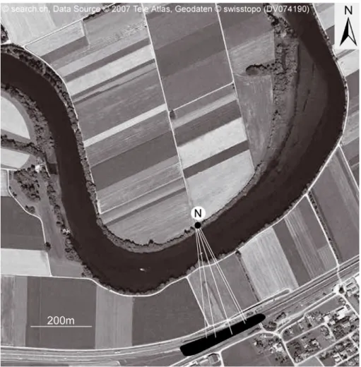 Figure 2. Area with open water and a motorway for the mark-recapture study with Hoplitis adunca in western Switzerland