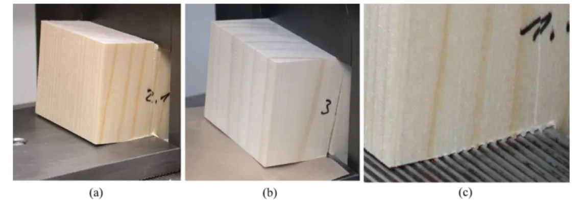 Fig. 9 Independently from the friction conditions at the support, block shear specimens show tendency of lift off from support (a–c) when tested with the established shear test device