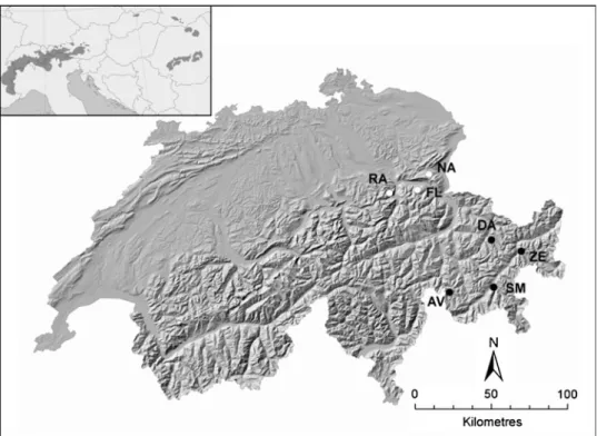 Table 1 Sampling and estimates of inbreeding for offspring and adult Pinus cembra trees from core and peripheral populations in the eastern Swiss Alps