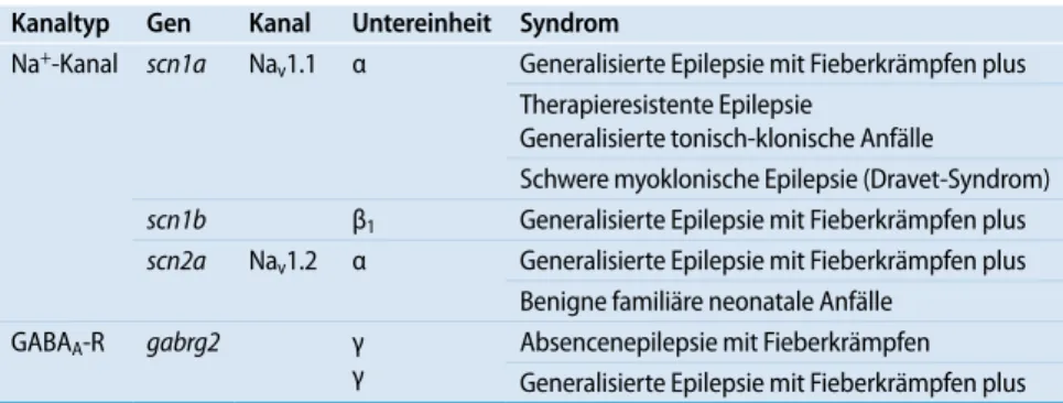 Tab. 1  Mit Epilepsien und Fieberkrämpfen assoziierte Ionenkanalstörungen [23]