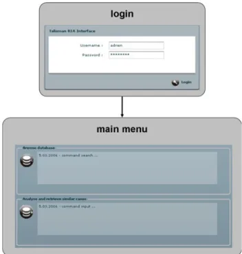 Fig. 2 Welcome menus of the RIA. Once logged in, the user can choose between navigating through database records (see Fig