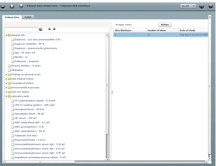 Fig. 6 Detailed view of a selected case: clinical parameters. This page is reached from the button “Detail” of Fig
