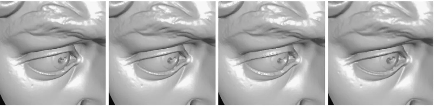 Fig. 11 Choice of splat primitive: Square OpenGL points, round points, elliptical depth-sprites, and blended splats