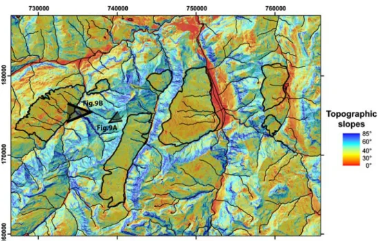 Fig. 8 Pattern of topographic slopes in the eastern Swiss Alps.