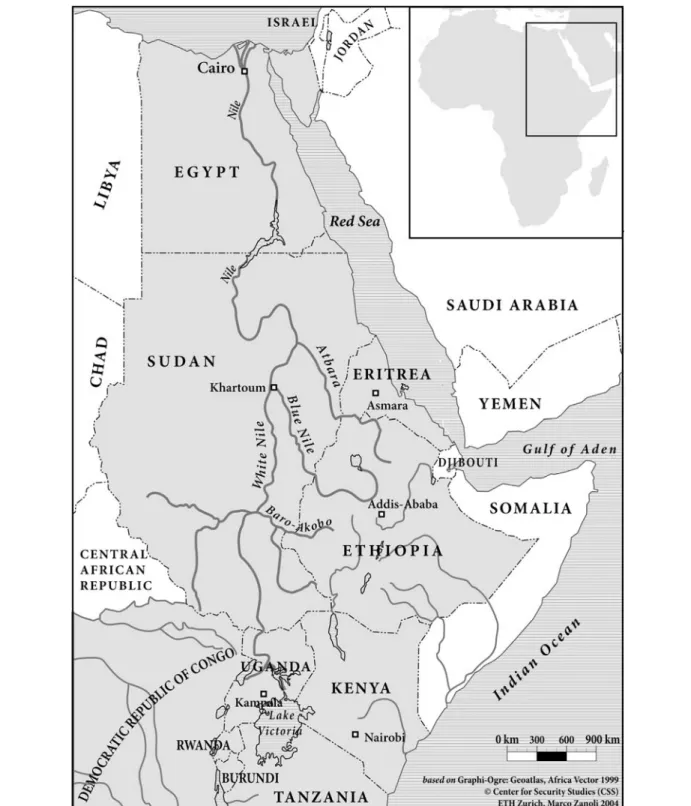 Figure 1. Countries of the Nile Basin. The Nile Basin includes two main sub-basins: the Eastern Nile Sub-basin (Egypt, Ethiopia, Eritrea and Sudan) and the Equatorial Lakes Sub-basin (Burundi, Dem