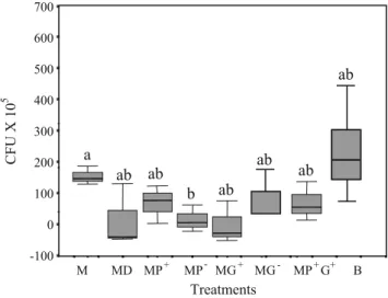 Fig. 2 The effect of mycorrhiza on the development of various antifungal-producing PGPR populations in the green gram (V