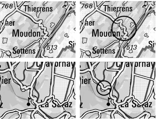 Figure 11 shows two examples of typification of line objects from VECTOR25 1 road network