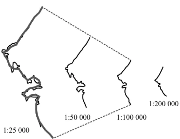 Figure 1. Levels of detail for a line object at different scales, after To¨pfer [29].