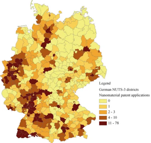Fig. 1 Geographic distribution of nanomaterial patent applications by inventor