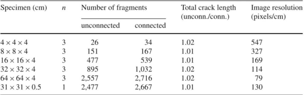Table 1 Crack-pattern processing data: connected versus unconnected crack-patterns (averages)