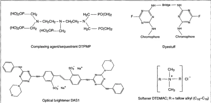 Fig. 7:  Chemical structures  of the four textile chemicals  investigated. DTPMP:  diethylenetriamine penta(methylenephosphonic acid)