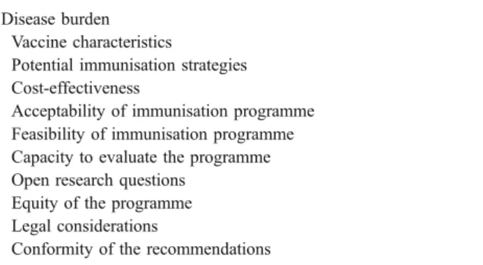 Table 2 An analytical framework for evidence-based vaccine recommendations