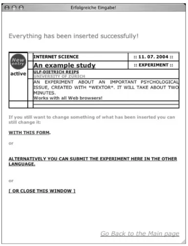 Figure 3. The feedback screen that is shown after a study is entered.