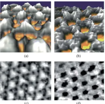 Fig. 2 Scanning tunneling microscopy data of sp 2 single layers on Rh(111). (a) Relief view of g/Rh(111)