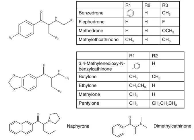 Fig. 1 Structures of the 11 different cathinones studied