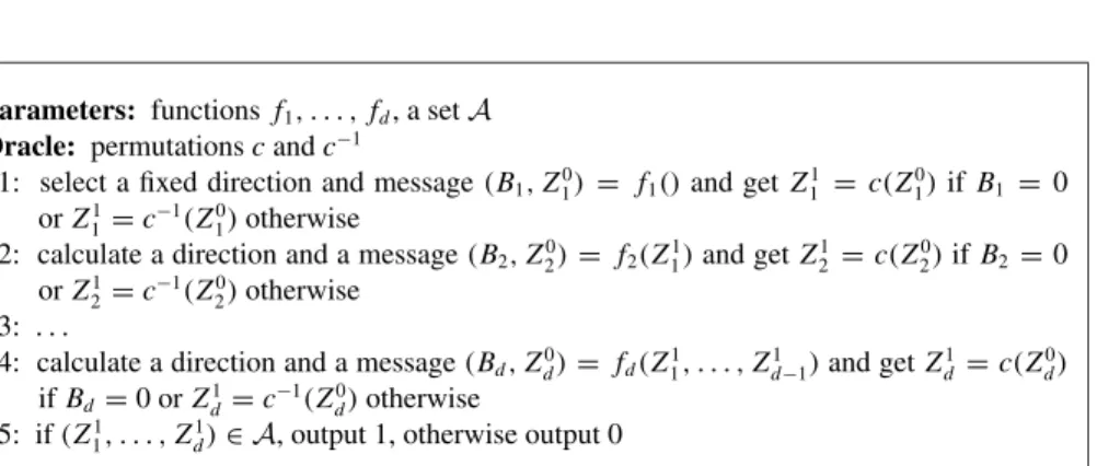 Fig. 8. A general d-limited distinguisher with chosen inputs or outputs.