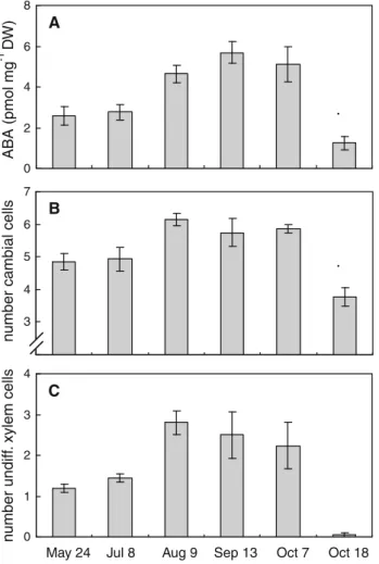 Table 1 Effect of lateral ABA application on detectable levels of ABA in the cambial region