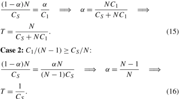 Table 3 Minimal makespan in the four possible cases when N = M = 2 Case Makespan A C 2 S B 2C1 S + 2C1 1 + max  1 2C S , 2C1 1  C 2C1 S + max  1C S , 2C1 1  D C 1 S + 2C1 1