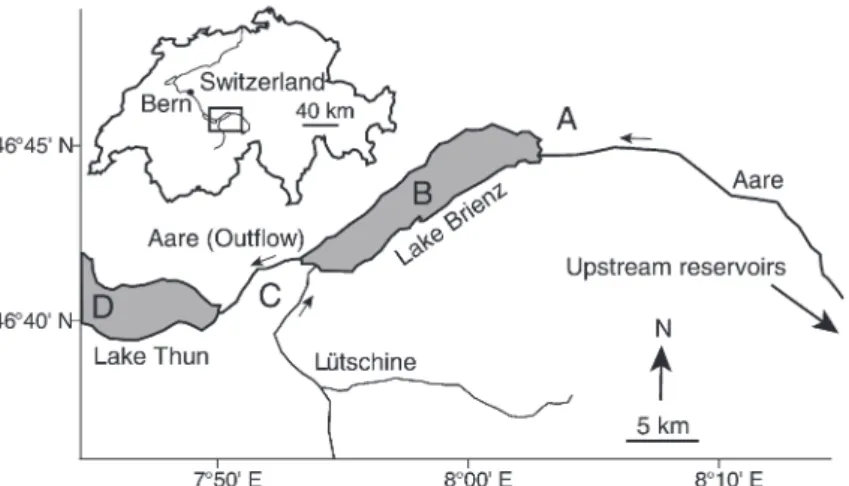 Figure 1. Overview of the study area including the sampling sites within and around Lake Brienz