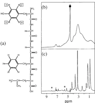 Figure 1. (a) Primary structure of leucine-enkephalin (Lenk) with nomenclature for the protons of the Tyr-1 ring