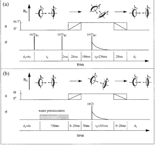 Figure 2. Scheme of (a) two-dimensional and (b) one-dimensional SAS experiments. Experiment (a) is acquired in phase-sensitive mode.