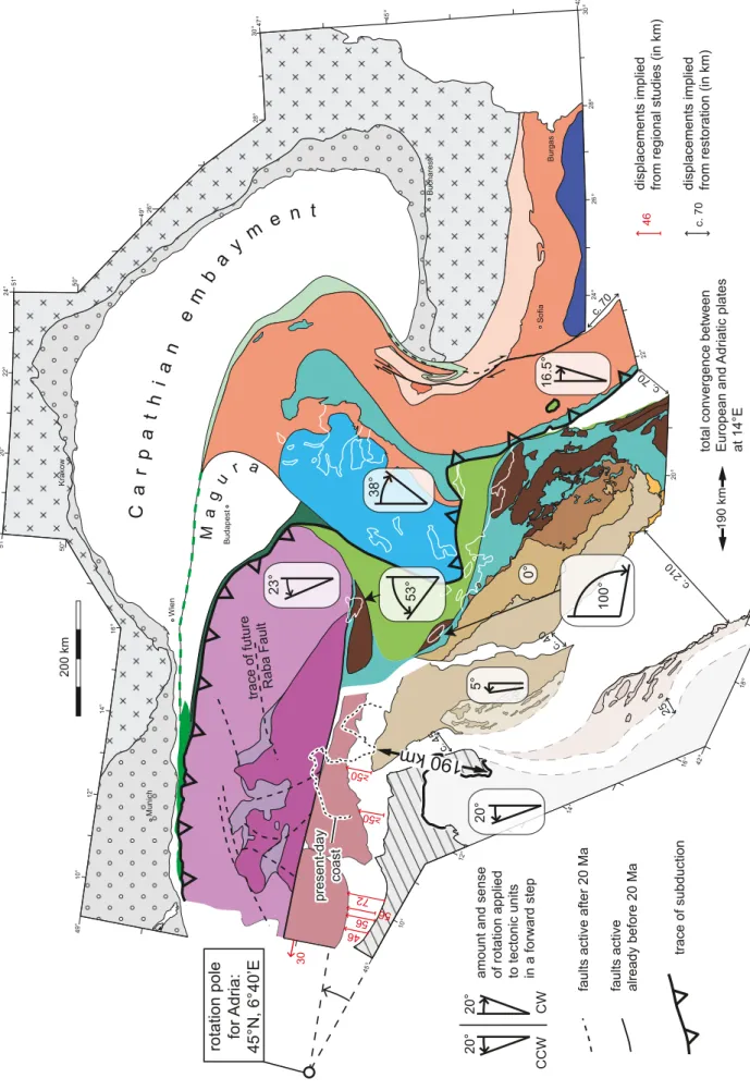 Fig. 6. restoration of tectonic units in the Alps, carpathians and Dinarides domain for the Early Miocene