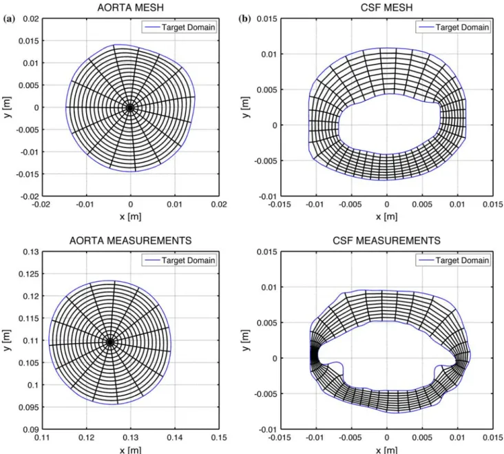 FIGURE 6. Illustration of the conformal mapping functions at the initial time-step: (a) f 1 and f 2 for the aortic case and (b) g 1 and g 2