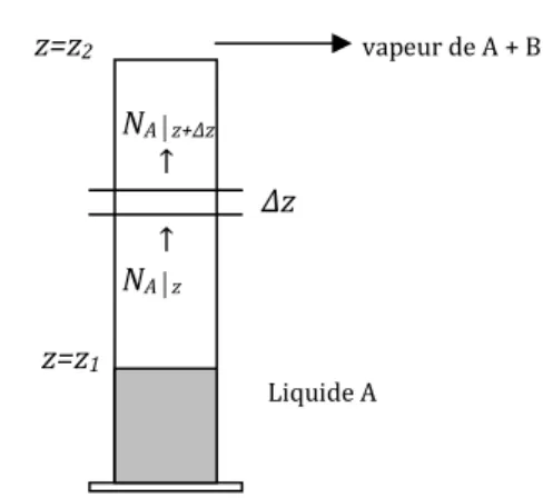 Figure 3.2. Représentation schématique de la diffusion de A à travers B immobile. 