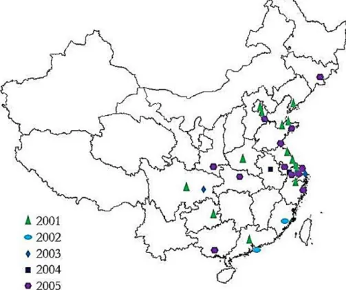 Figure 3: The locations of EPZs in China 2001-2005 