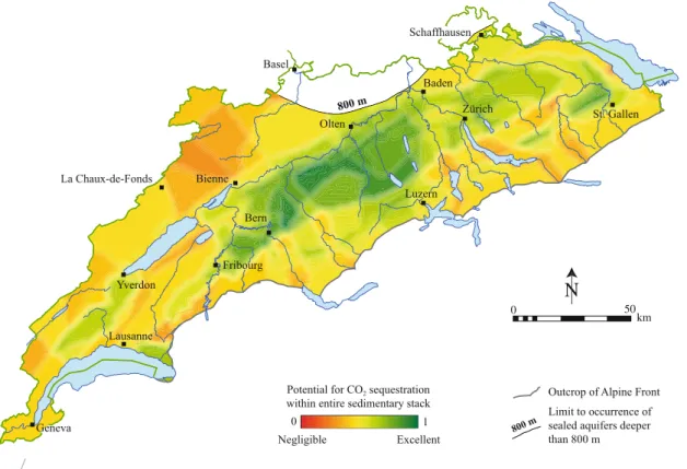 Fig. 7 Intrabasinal evaluation of the potential of the Swiss Molasse Basin and adjacent Jura for geological storage of CO 2 