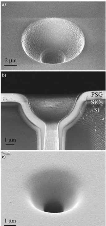 Figure 4b shows a cross section of a microfunnel with an as-deposited PSG layer. The nominal thickness