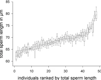 Fig. 4b), sperm bristle length (t test: t=0.601, df=46, P=0.551; Fig. 4c), or sperm brush length (t test: t =0.11, df=46, P=0.916; Fig
