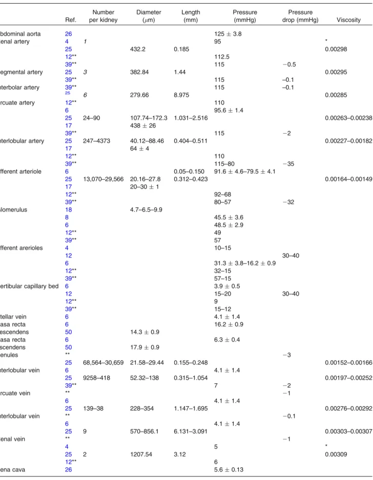TABLE 4. Collected data from literature review about the renal vascular system in the rat