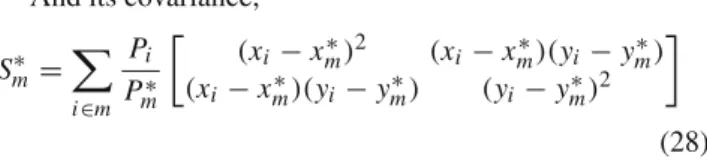 Fig. 11 An example of clustering on the occupancy grid shown in Fig. 6. It may be seen that pedestrian legs detected by the laser  range-finder are successfully paired by the clustering algorithm