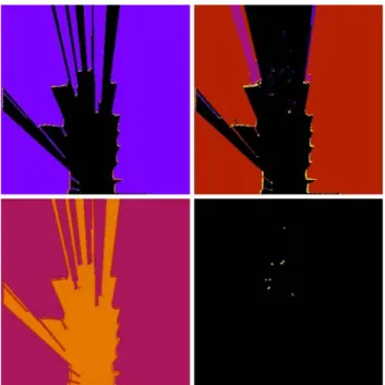 Fig. 9 Upper left the observed map M 0 . Upper right the static map M s . Bottom left the difference map M d 