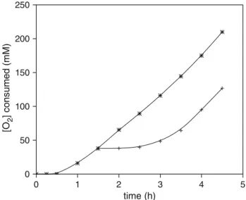 Fig. 5 Comparison of the 130 C cyclohexane autoxidation activity of the immobilized NHPI catalyst (*, 0.1 mol%) and the activity of the supernatans, separated from the solid catalyst after 1.5 h (+) [47]