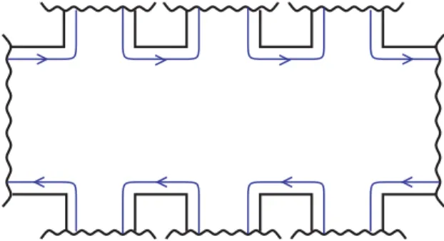Fig. 1. Hall bar with three pairs of voltage probes. Edge states following sample boundaries are indicated schematically with their chirality marked by arrows