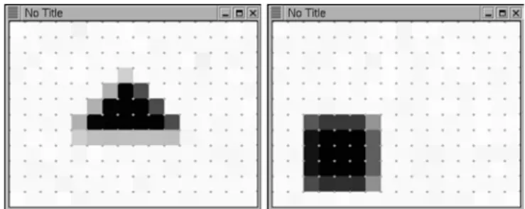 Fig. 5. Examples of trajectories of an evolved individual. The retina moves with respect to its top leftmost corner, here marked by a dot.