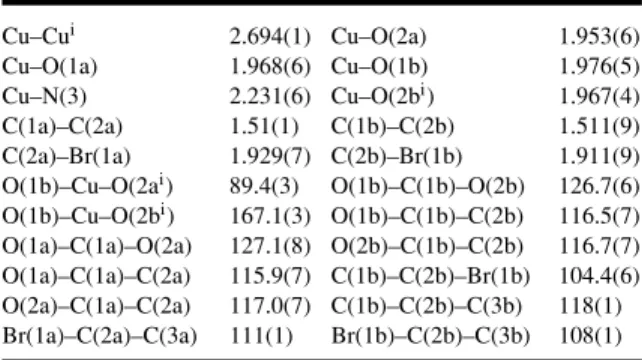 Table 1. Summary of Crystal Data, Intensity Measurement and Structure Refinement for [Cu 2 (2-bromopropionato) 4 (caffeine) 2 ]