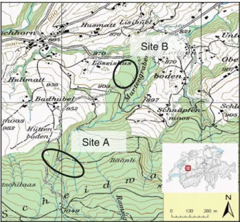 Fig. 1 Map of the investigated areas. Reproduced by permission of swisstopo (BA12053)