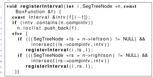 Fig. 2 Intervals (left) added to the loclist fields of nodes of the segment tree from Fig